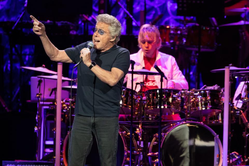 Roger Daltrey of British rock band "The Who" performs at the Toyota Center on the second leg of their Moving On! tour on September 25, 2019 in Houston, Texas. (Photo by SUZANNE CORDEIRO / AFP via Getty Images)