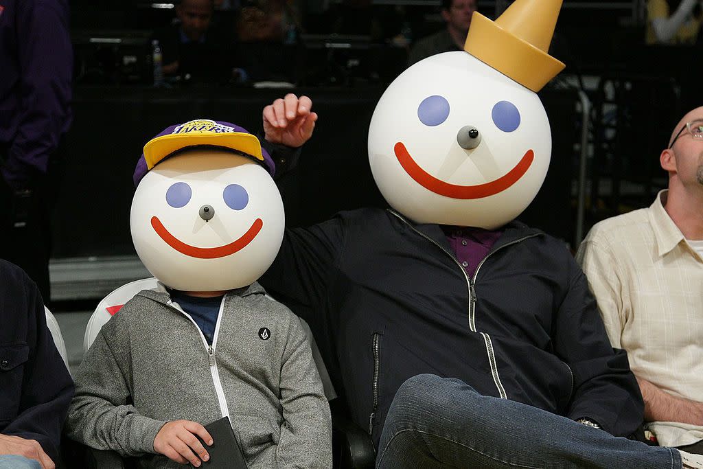 Jack In The Box characters attend Los Angeles Lakers game at Staples Center in 2011.