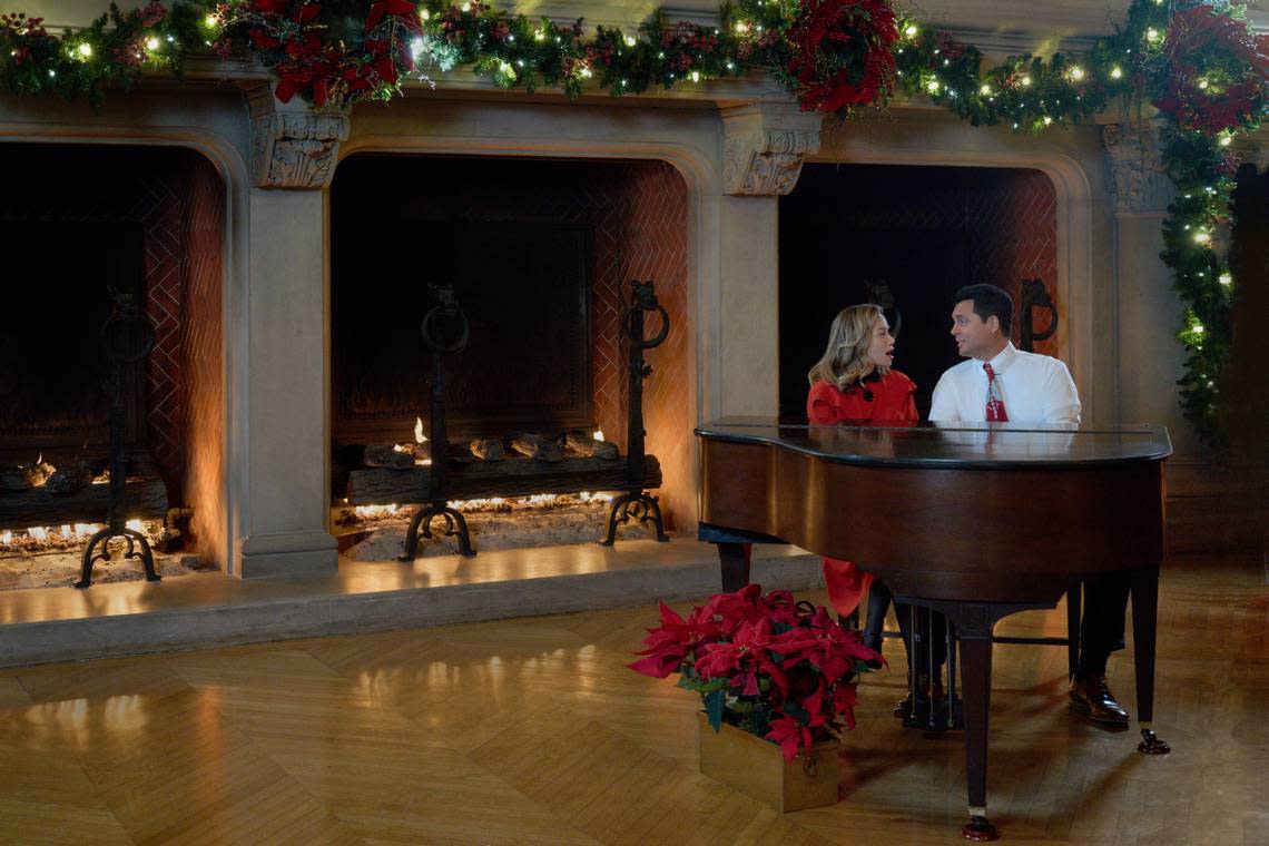 Bethany Joy Lenz and Kristoffer Polaha in “A Biltmore Christmas” on the Hallmark Channel. The movie was filmed at the Biltmore Estate in Asheville, NC, in January 2023.