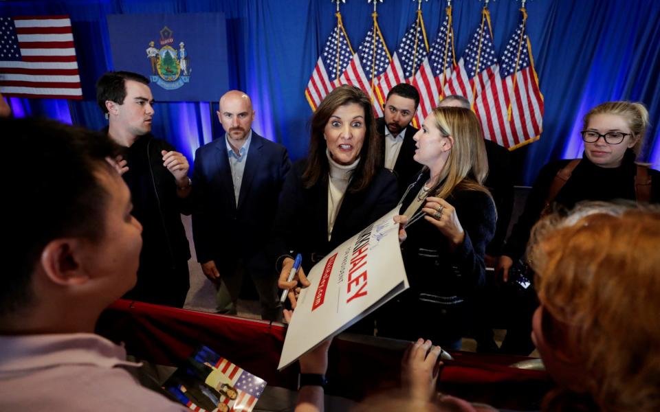 Republican presidential candidate Nikki Haley at a campaign event in Portland