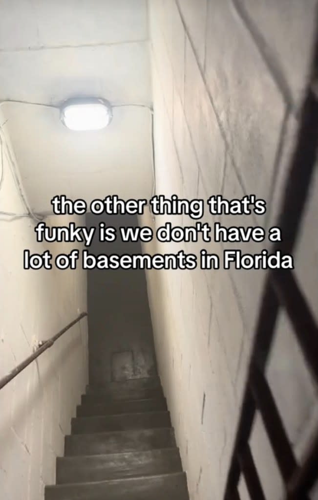 Law begins to descend down the staircase, telling viewers that it’s “funky” to find any sort of basement in Florida and that it’s “not typical.” TikTok/@jessicadlaw