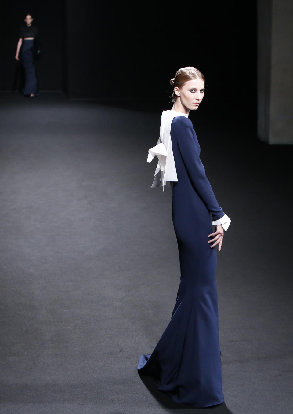 A model wears a creation by French fashion Stephane Rolland's Haute Couture Fall-Winter 2013-2014 collection presented Tuesday, July 2, 2013 in Paris. (AP Photo/Francois Mori)