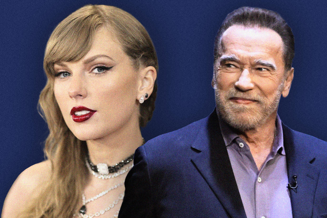 Image of Arnold Schwarzenegger next to one of Taylor Swift.