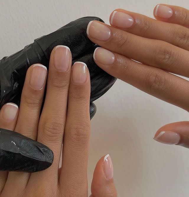 <p>Can't go wrong with a simple, classic French mani. But why not try micro-fine tips?</p><p><a href="https://www.instagram.com/p/CdyKUJNIx_W/?hl=en" rel="nofollow noopener" target="_blank" data-ylk="slk:See the original post on Instagram;elm:context_link;itc:0;sec:content-canvas" class="link ">See the original post on Instagram</a></p>