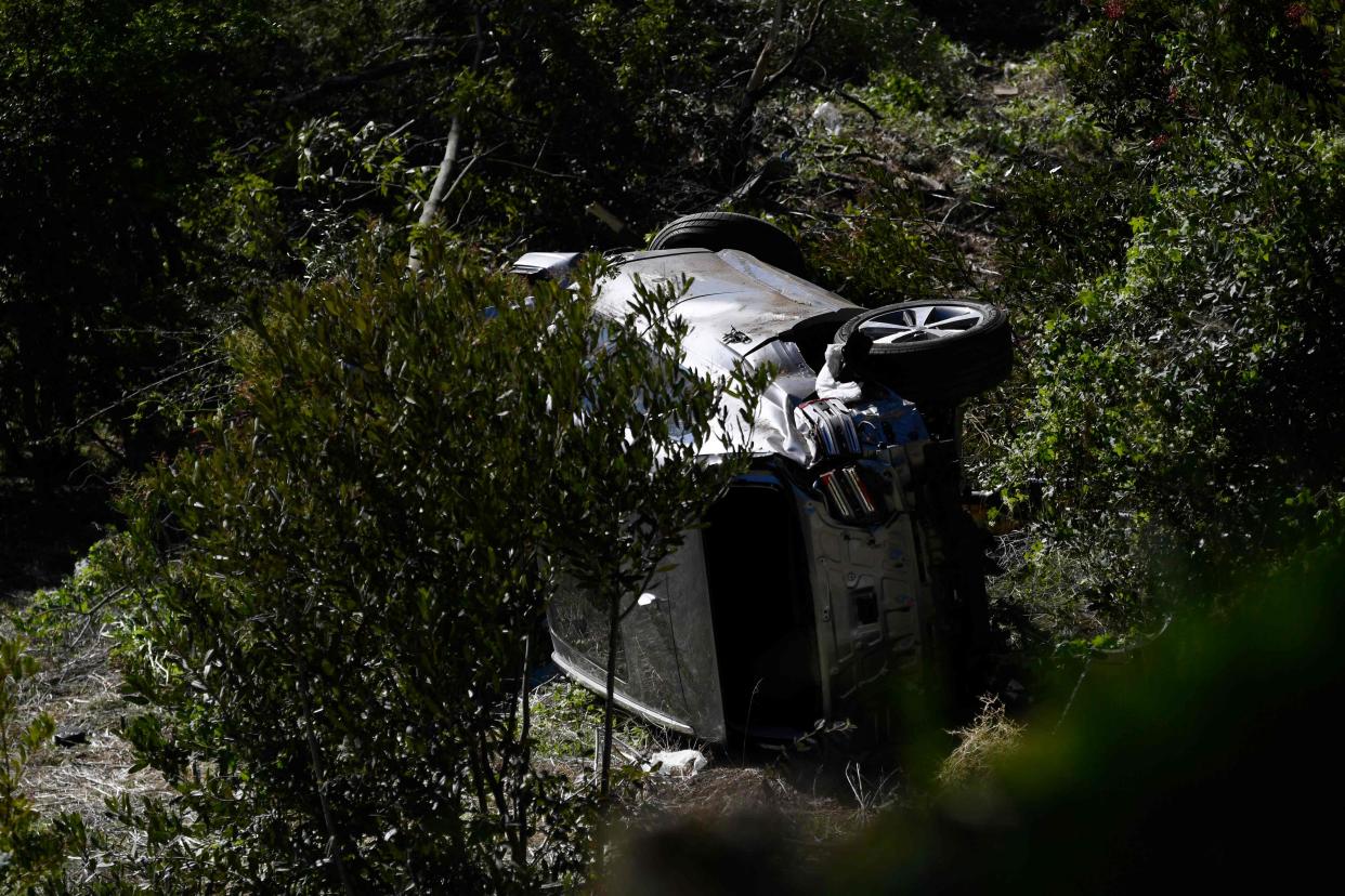 <p>Aerial picture of Tiger Wood’s car crash</p> (AFP via getty)