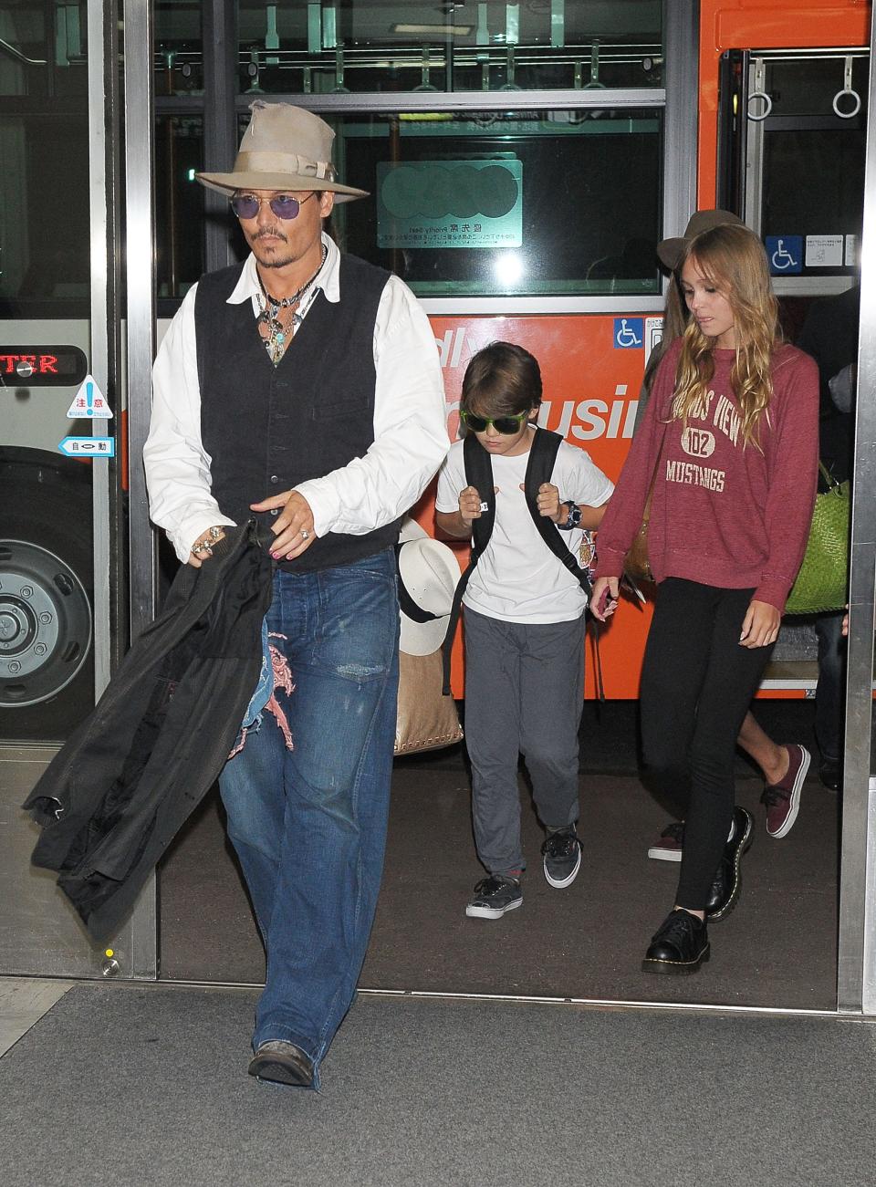 Johnny Depp, son Jack Depp, and daughter Lily-Rose Depp in 2013.