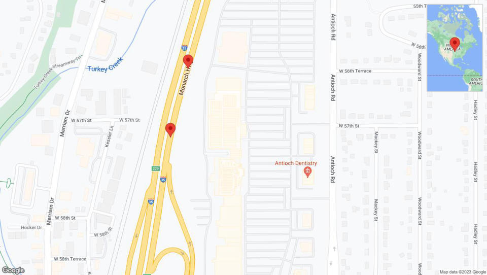 A detailed map that shows the affected road due to 'Warning: Crash on northbound I-35 in Shawnee' on December 27th at 6:45 p.m.