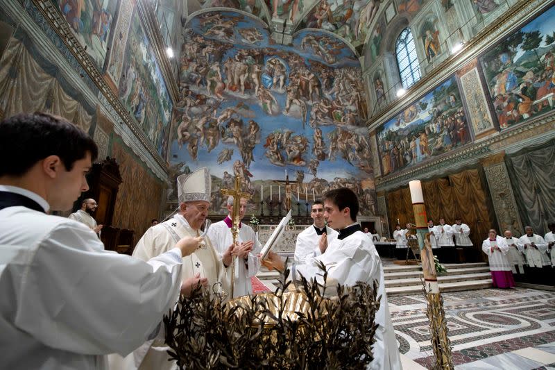 FILE PHOTO: Pope Francis leads a Mass to baptise babies in the Sistine Chapel at the Vatican