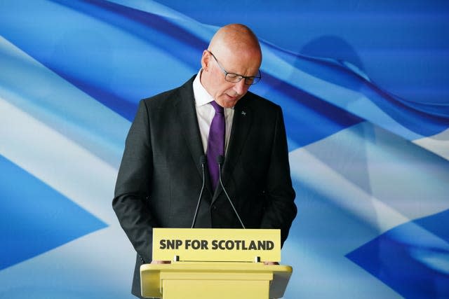 Scottish First Minister John Swinney speaking to the media at The Port of Leith Distillery 