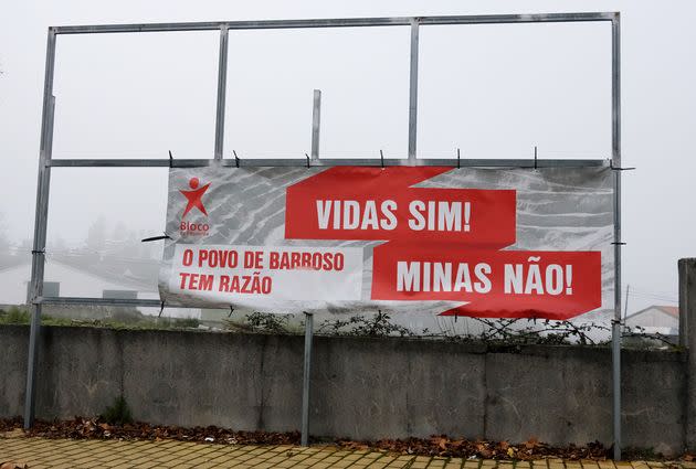 A protest sign opposing the lithium mine in Boticas, Portugal, reads 