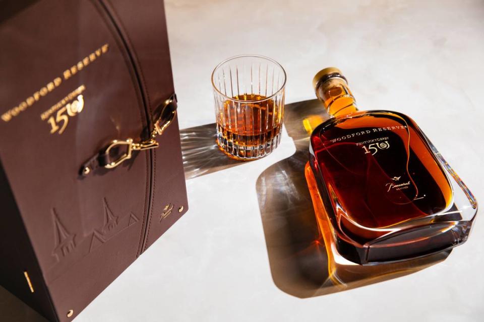 Woodford Reserve Distillery is releasing a special bourbon in honor of the 150th anniversary of the Kentucky Derby at Churchill Downs. This version of Woodford Reserve has a price tag of $15,000 and comes in a Baccarat crystal bottle with a bespoke leather case featuring the Twin Spires of Churchill Downs racetrack.