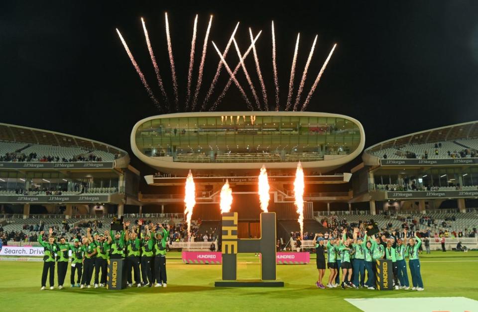 The Southern Brave and the Oval Invincibles parade their trophies at Lord’s (Getty)