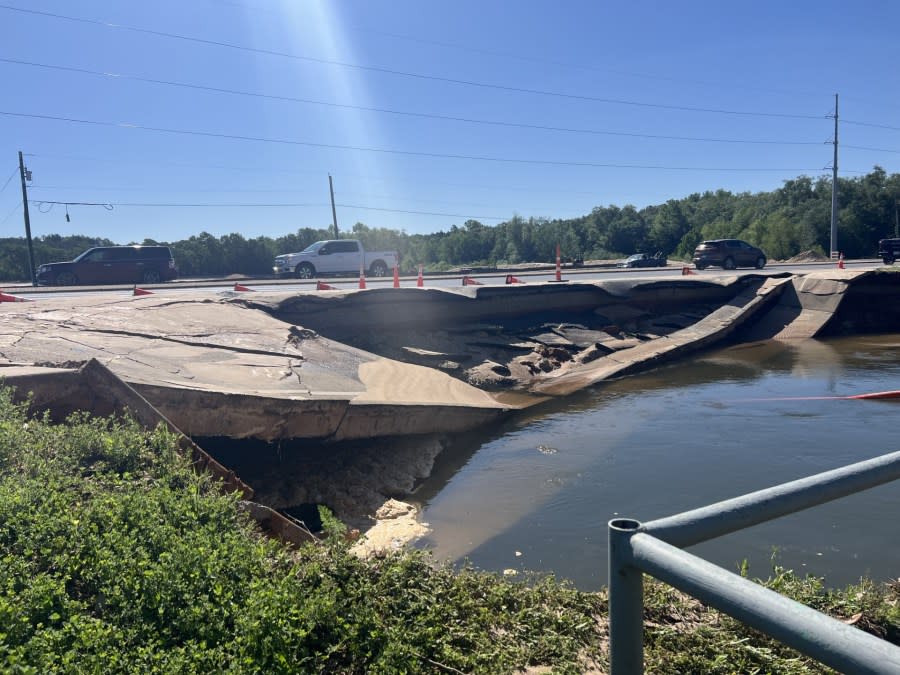 The scene of a water main break at Loop 323 and Earl Campbell Parkway