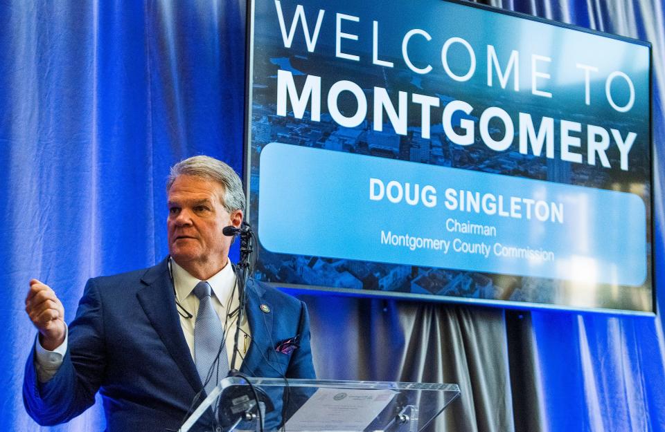 County Commission Chairman Doug Singleton speaks as Manna Beverages and Ventures announces it is building a facility in Montgomery, Ala., during a ceremony in Montgomery on Monday October 18, 2022. 