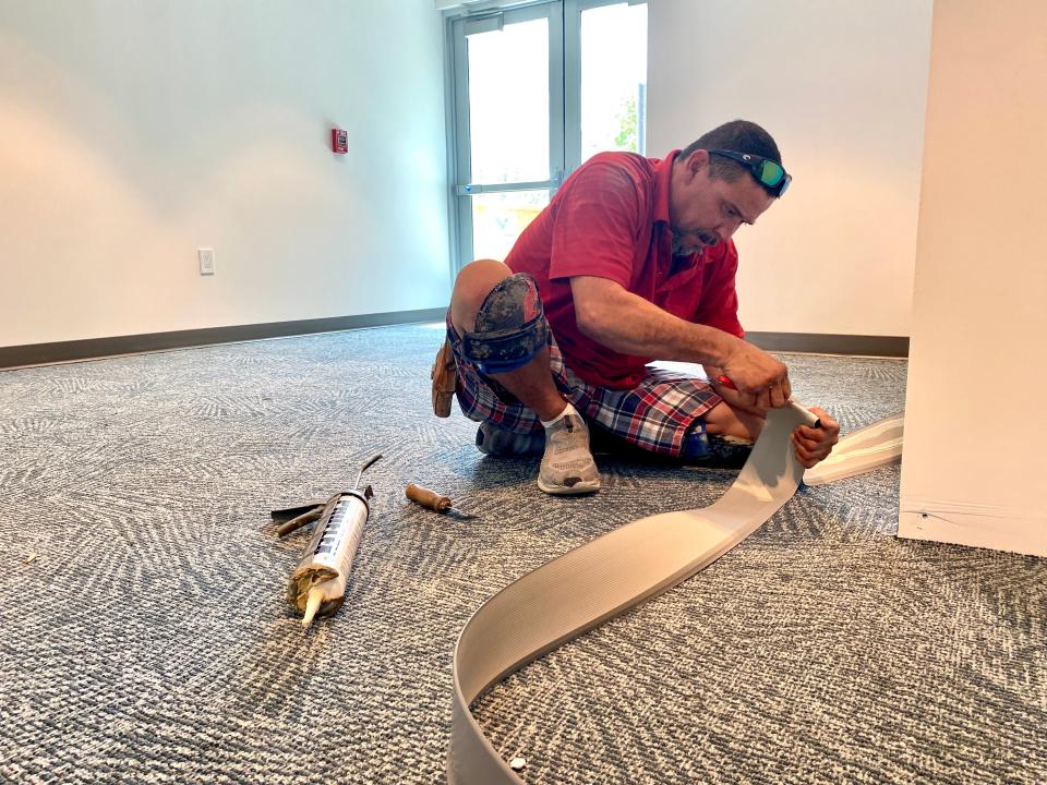 Work continued in September on Opera Naples' Wang Opera Center, including its lobby (pictured). The venue saw two feet of storm surge during Hurricane Ian and has been closed ever since. It's expected to reopen Oct. 1 with shows and educational programs.