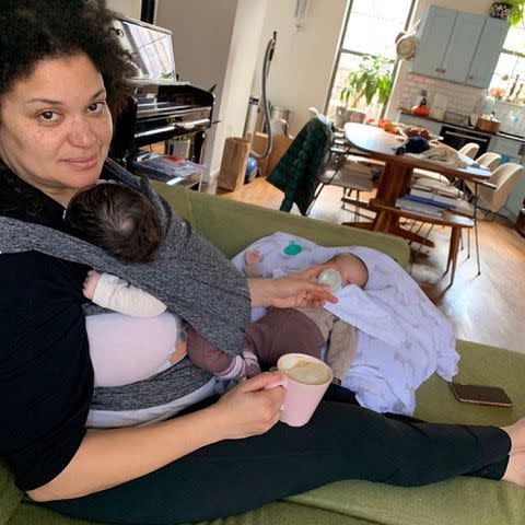 <p>Michelle Buteau Instagram</p> Michelle Buteau and her kids Hazel and Otis in March 2019