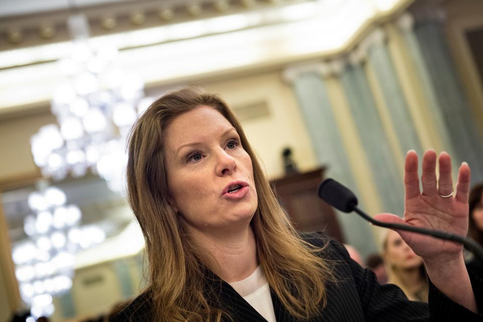 Monika Bickert, Facebook's Head of Global Policy Management, speaks during a hearing of the Senate Commerce, Science, and Transportation committee on Capitol Hill January 17, 2018 in Washington, DC. / AFP PHOTO / Brendan Smialowski        (Photo credit should read BRENDAN SMIALOWSKI/AFP/Getty Images)