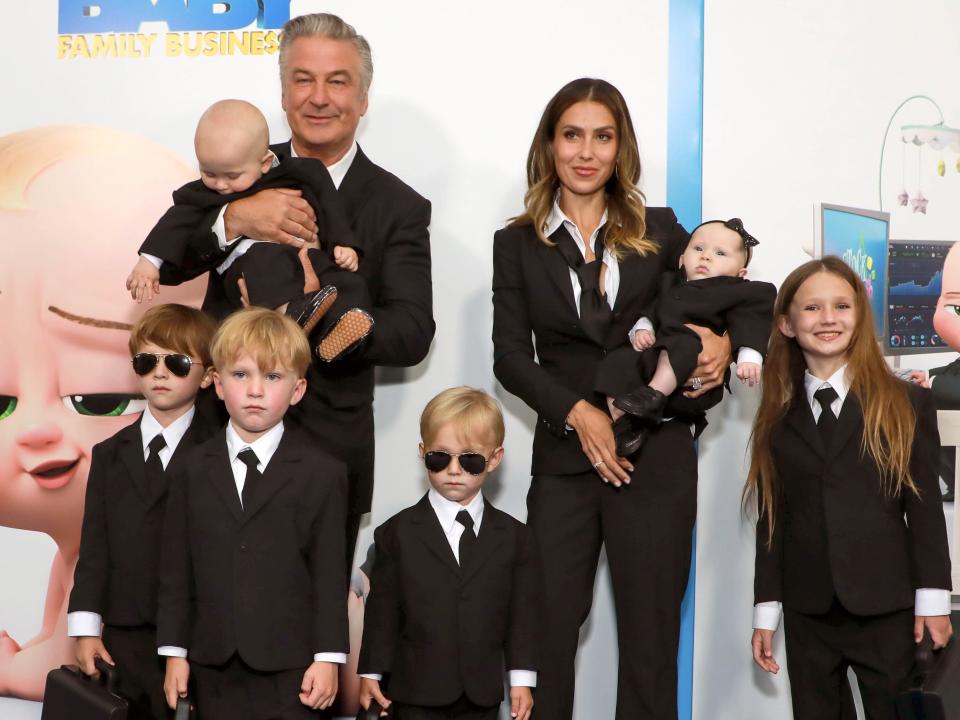 alec and hilaria baldwin with six of their kids