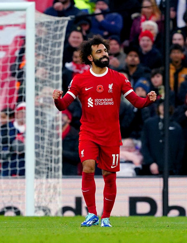 Mohamed Salah celebrates his opening goal 