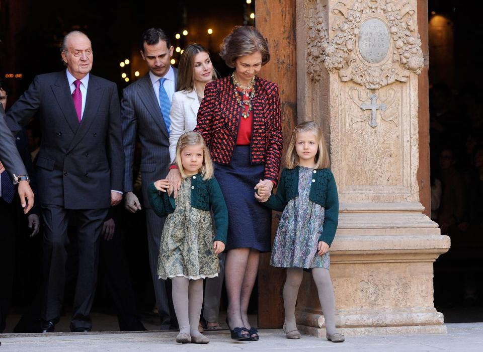 <p>The family walked out of the cathedral for Easter Sunday mass wearing their holiday best.</p>