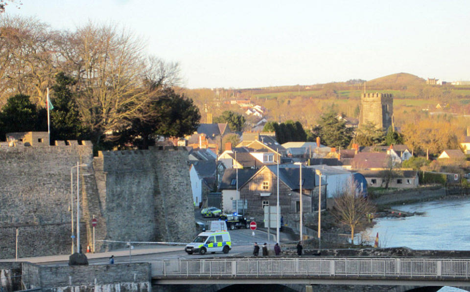 Emergency services surrounded a car found in the River Teifi in Cardigan, Wales (Picture: PA)