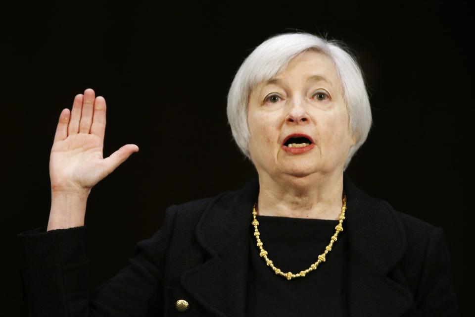 Janet Yellen, President Barack Obama's nominee to lead the U.S. Federal Reserve, is sworn in to testify at her U.S. Senate Banking Committee confirmation hearing in Washington in this November 14, 2013, file photo. The U.S. Senate, kicking off its 2014 session on January 6, 2014, intends to waste no time making history as it moves to approve Janet Yellen to be the first woman to head the Federal Reserve. (REUTERS/Jason Reed/Files)