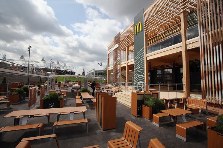 McDonald’s have been mainstays of Olympic villages, like this one from London 2012. (Getty)