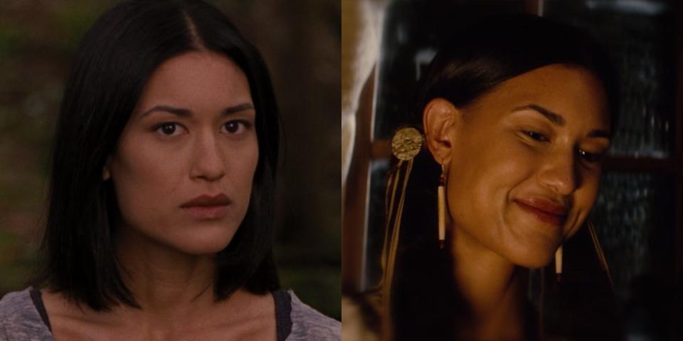 On the left: Julia Jones as Leah Clearwater in "Breaking Dawn: Part 1." On the right: Jones as Cassie in "Jonah Hex."
