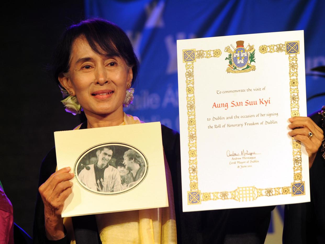 Aung San Suu Kyi was named as Amnesty International's Ambassador of Conscience in 2009 'in recognition of her peaceful and non-violent struggle for democracy and human rights': EPA