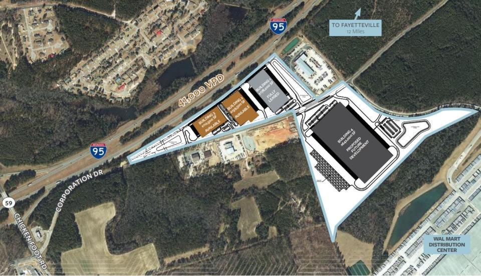 Site plans for Liberty Point industrial park in Hope Mills. Two of the four proposed building have yet to be built.