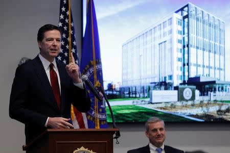 FBI Director James Comey speaks during a ceremony to open the new FBI Boston Field Office in Chelsea, Massachusetts, U.S., March 7, 2017. REUTERS/Brian Snyder