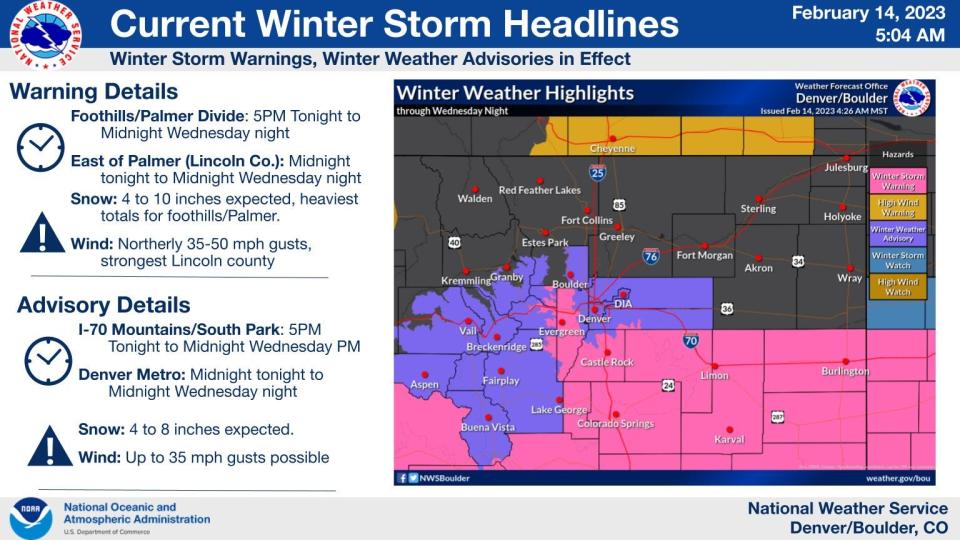 Colorado winter weather map for Tuesday, Feb. 14, 2023.