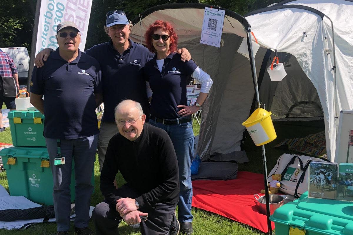 ShelterBox volunteer ambassadors. L-R Steve Small, Martin Webster, Cathy Ryan. Front, Howard Matthews <i>(Image: PR)</i>