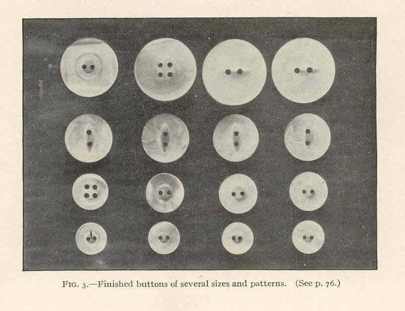 Shown are a variety of patterns made during the clam button trade in the early 1900s.