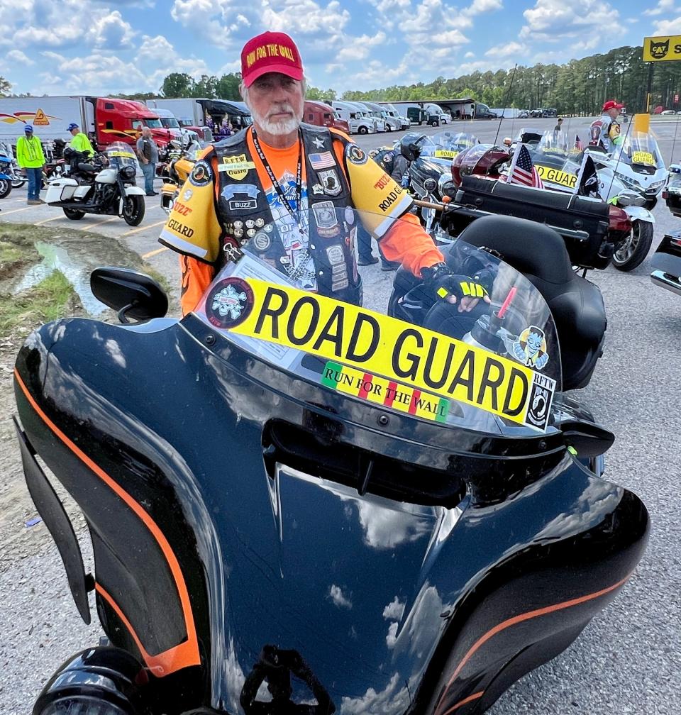 David Mullen of El Paso, Texas, is a road guard on the Run For The Wall from Ontario, California, to Washington, D.C., tasked with helping keep riders safe.