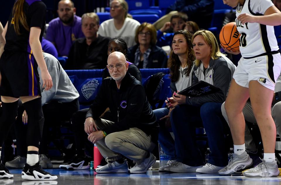 Clarksville head coach Brian Rush watches from the sidelines during the first half of an TSSAA 4A girls basketball state quarterfinals game against Bradley Central Wednesday, March 6, 2024, in Murfreesboro, Tenn.