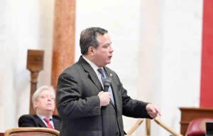  Former state Sen. Mike Romano, D-Harrison, speaks on the Senate floor in 2020. (West Virginia Legislative Photography)