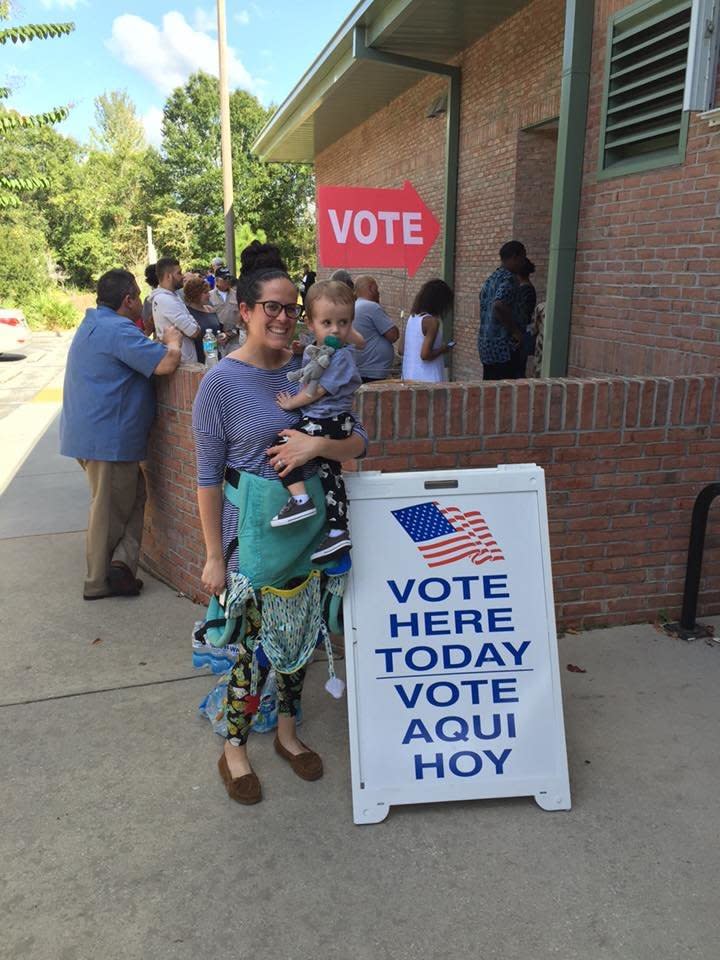 Here we are voting early this past Sunday. Showing my son the importance power of the vote. He's voted once in my belly, 2 times out. But this was his first presidential election. And I teared up. Our choices today impact our children tomorrow.