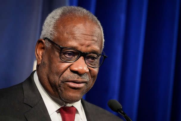 PHOTO: Associate Supreme Court Justice Clarence Thomas speaks at the Heritage Foundation on October 21, 2021 in Washington, DC. (Drew Angerer/Getty Images, FILE)