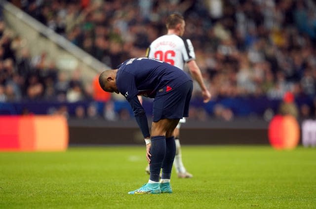 Paris Saint-Germain’s Kylian Mbappe endured a frustrating evening on Tyneside