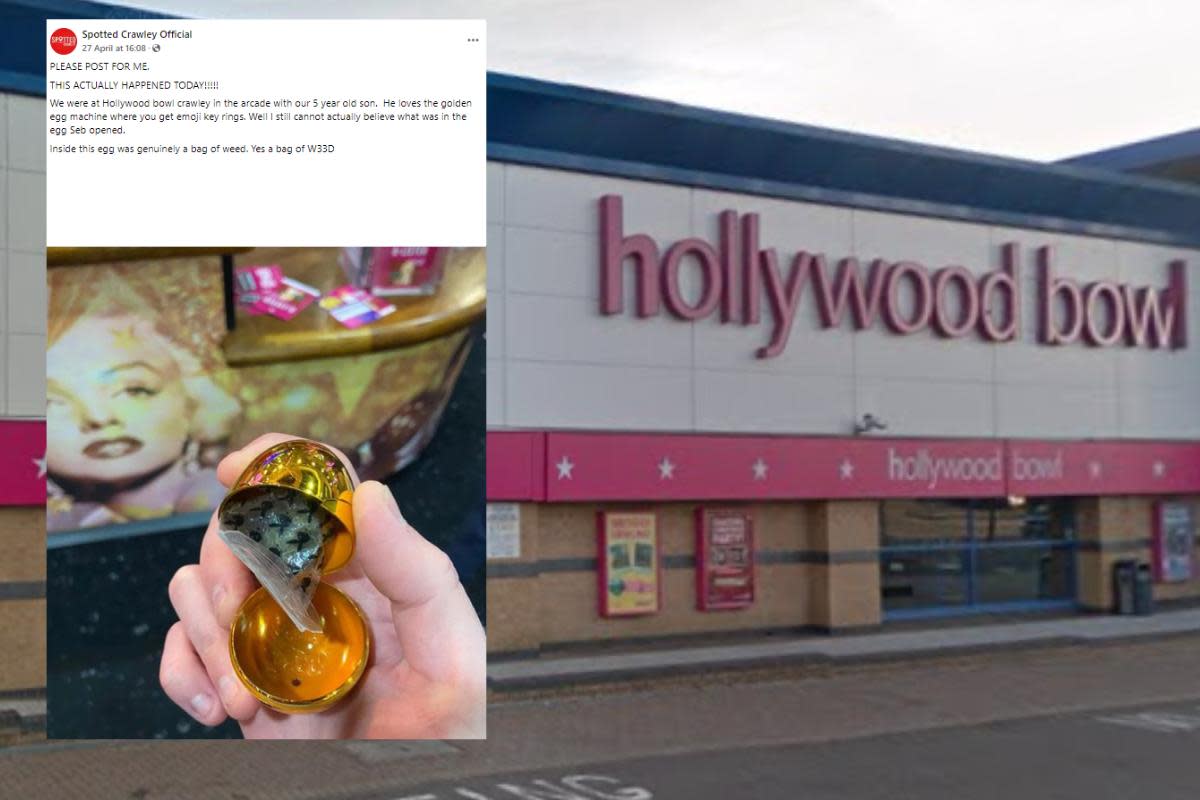 The drugs were found inside a child's toy egg from an arcade machine <i>(Image: Spotted Crawley)</i>