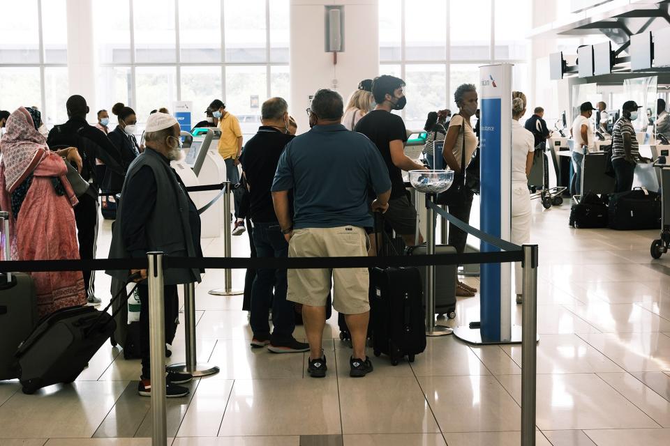 People move through LaGuardia Airport (LGA) before the start of the Fourth of July weekend on July 02, 2021 in New York City.