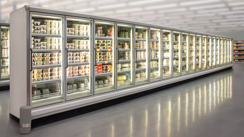 Row of supermarket freezers