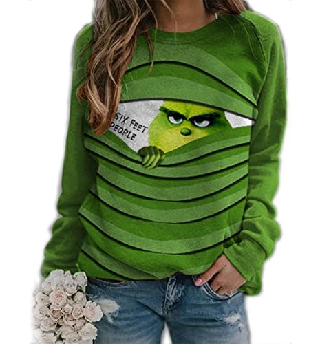 DEJAGIA Womens Christmas Funny Shirt,How to Stole Christmas Long Sleeve Shirts Crew Neck Fashion T-Shirt Medium