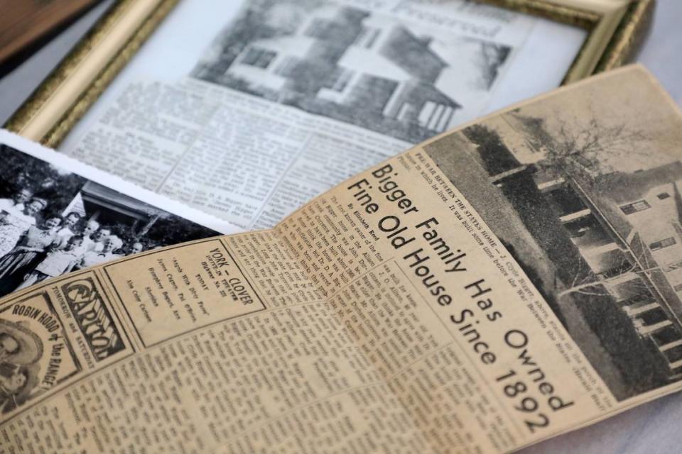 Sanderson shows old newspaper clippings detailing her family’s home off Hwy 49 in Lake Wylie.