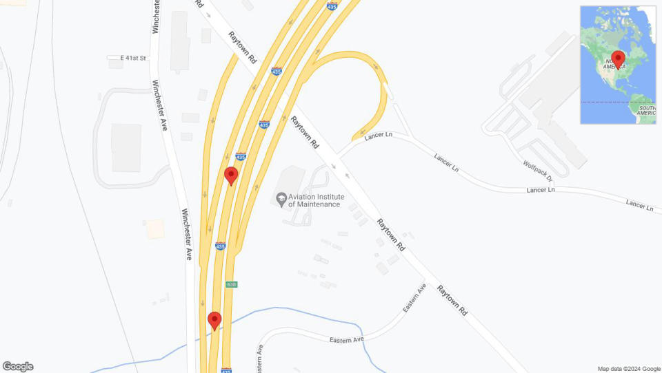 A detailed map that shows the affected road due to 'I-435 Richtung Stadium Drive' on January 8th at 12:10 p.m.