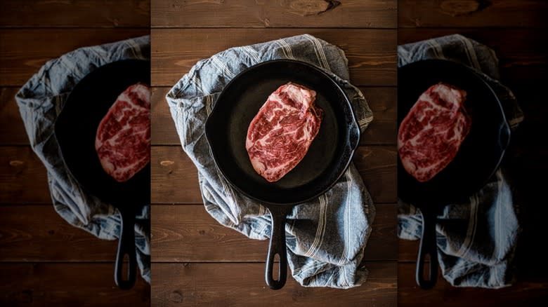 chuck eye steak in cast iron skillet