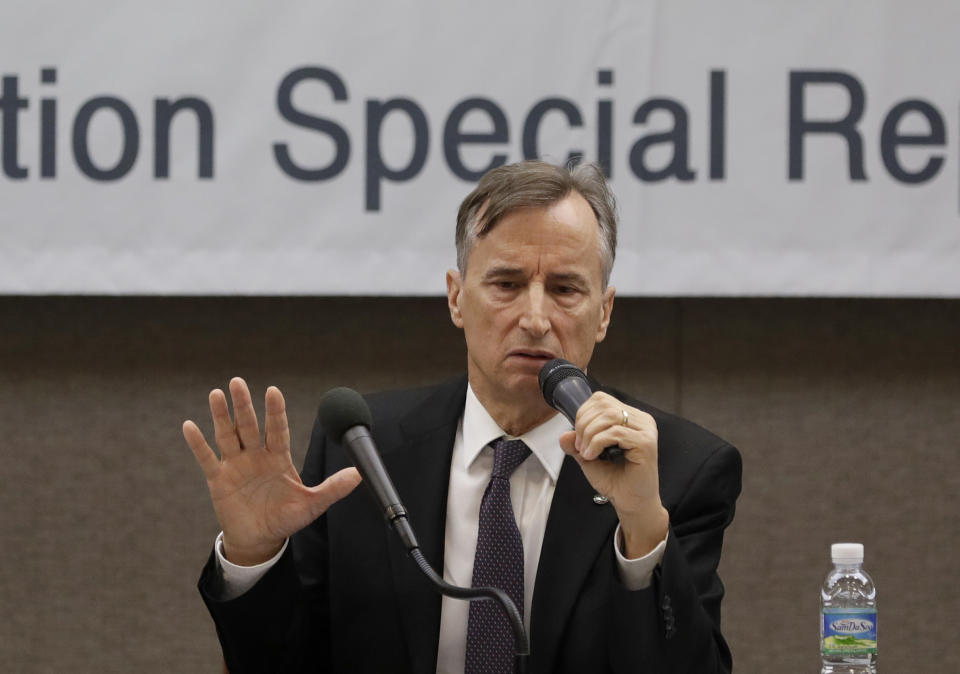 Eugene Bell Foundation Chairman Stephen Linton speaks during a news conference in Seoul, South Korea, Friday, Nov. 16, 2018. The U.S.-based nonprofit group called for South Korea to take stronger steps to fight a tuberculosis crisis in North Korea it says has worsened under strengthened U.S.-led sanctions over its nuclear weapons and missile program. (AP Photo/Lee Jin-man)