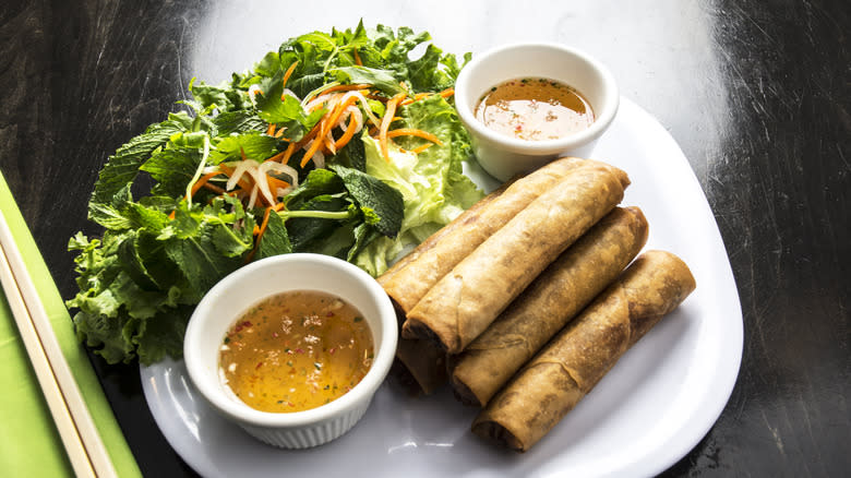 spring rolls with dipping sauces