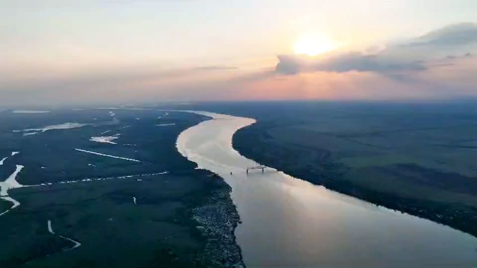 Drone footage of the Dnipro River obtained by CNN. - Obtained by CNN